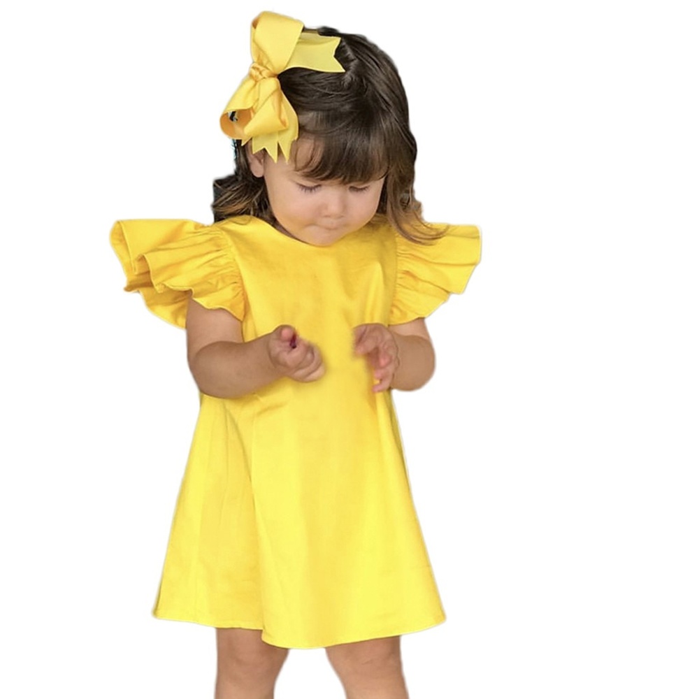 Baby Girls Fly Sleeve Solid Bow Dress